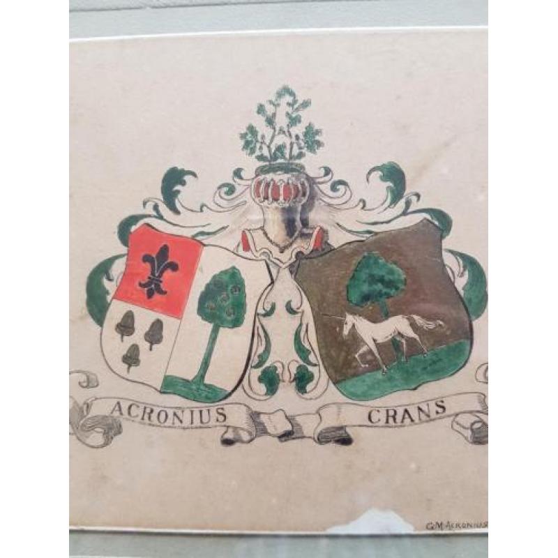 Familiewapen Acronius Crans A.G. Acronius ingelijst Bandoeng