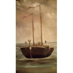 Schilderij van Katwijkse bomschuit