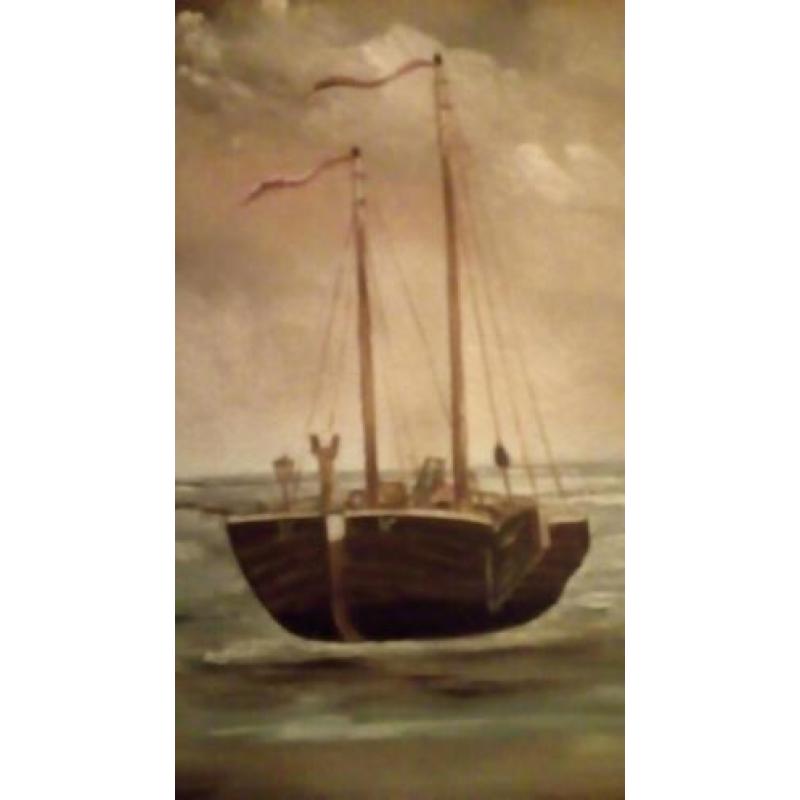 Schilderij van Katwijkse bomschuit