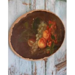 Antiek olieverf schilderij,olieverf op paneel,fruit,brocante