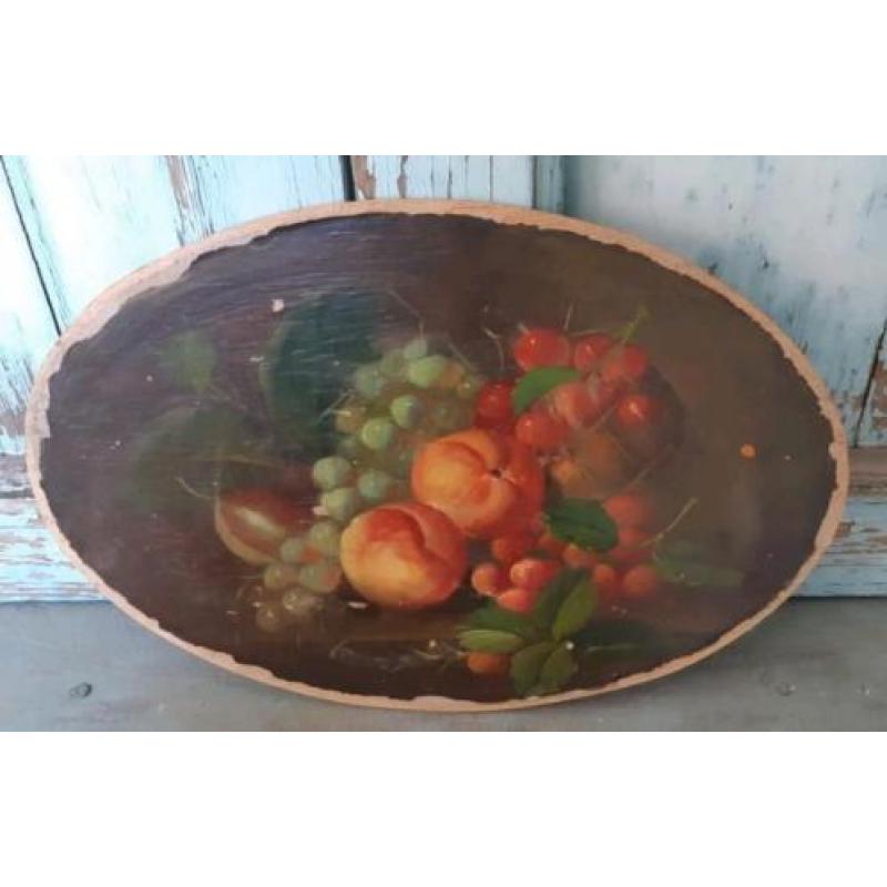 Antiek olieverf schilderij,olieverf op paneel,fruit,brocante