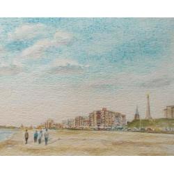 Aquarel van het Strand in Scheveningen gemaakt door Wim Kern