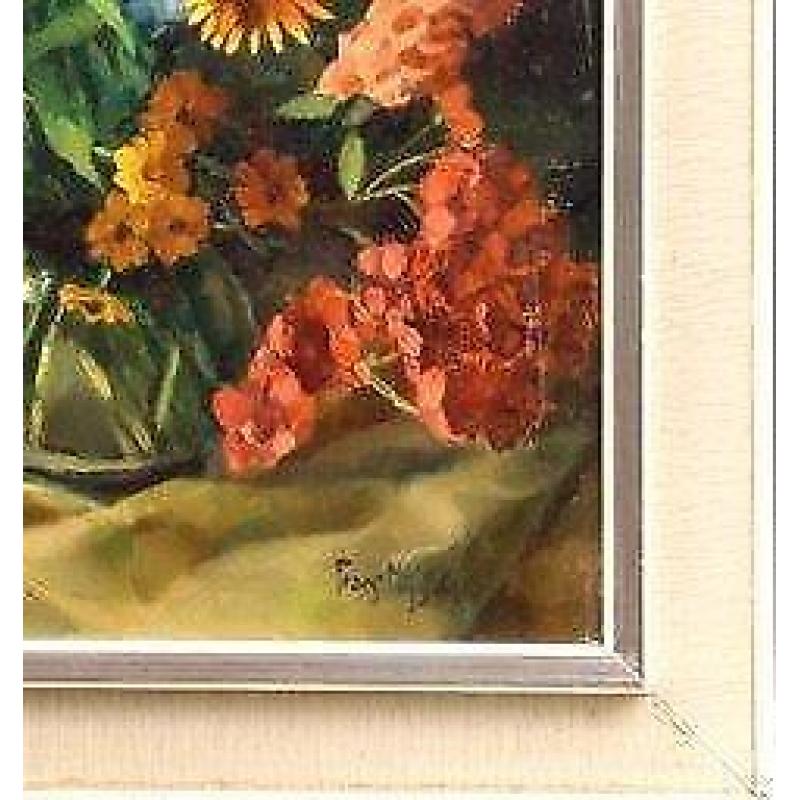 Schilderij van Frans Nijs met bloemen olieverf op linnen