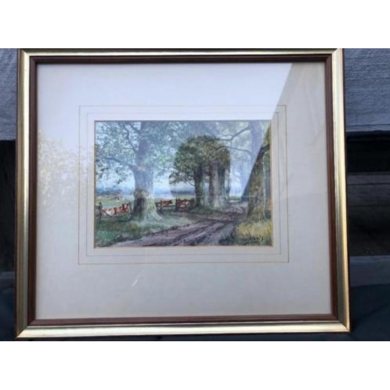 Boerenlandschap met weg en koeien door W.J. Alberts