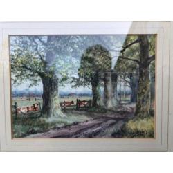 Boerenlandschap met weg en koeien door W.J. Alberts