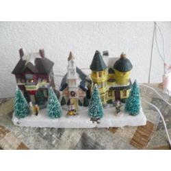 10 delig kerstdorp met verlichting.in orginele doos.