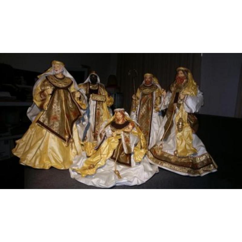 5 prachtige grote Kerststal Beelden goud/brons/ivoorkleurig