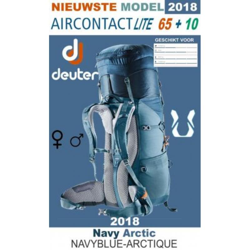 Nieuwste Model 2018 Deuter Aircontact LITE 65+10 Navy Arctic