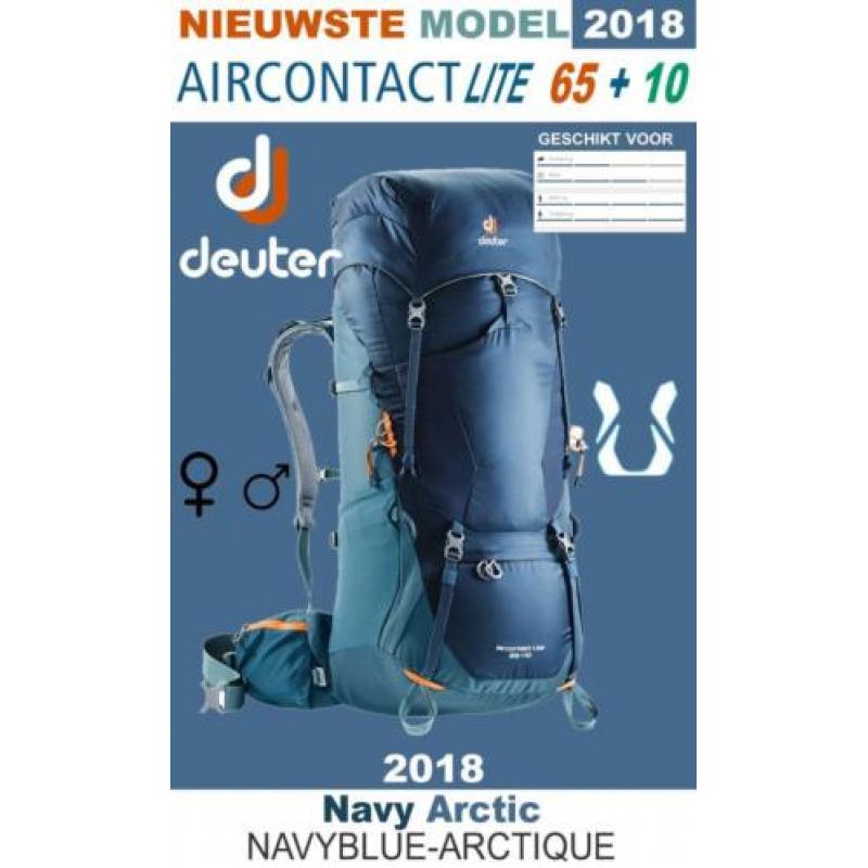Nieuwste Model 2018 Deuter Aircontact LITE 65+10 Navy Arctic