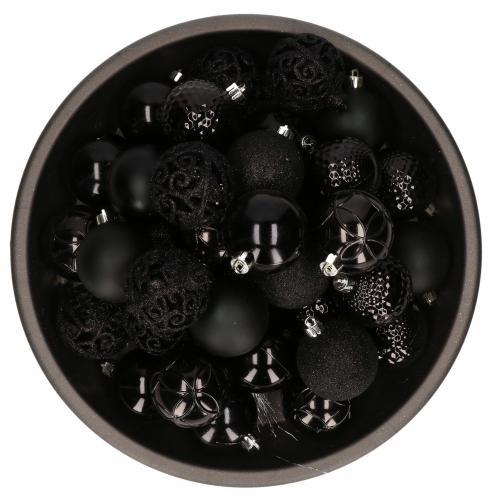 Bellatio Decorations kerstballen - 37x st - zwart - 6 cm - kunststof - onbreekbaar - kerstversiering