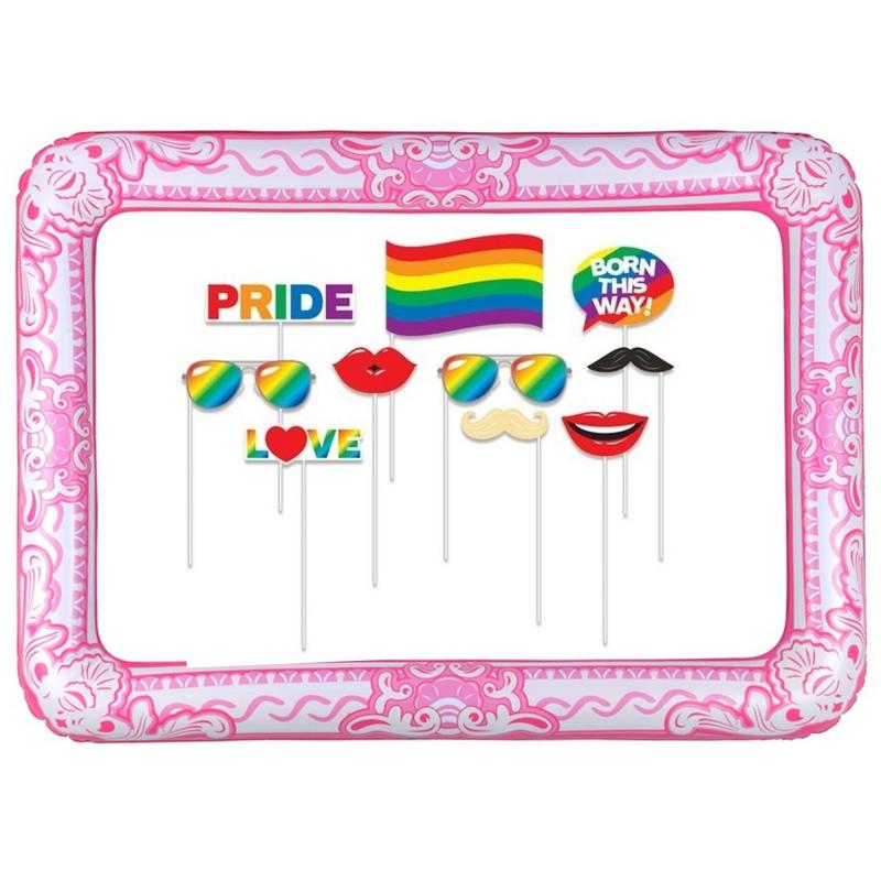 Foto prop set met frame - gay pride regenboog thema - 11-delig - photo booth accessoires
