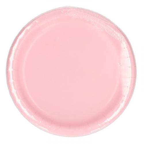 Feest bordjes - set 8x stuks - roze - dia 23 cm - Wegwerpborden - karton - Feestartikelen