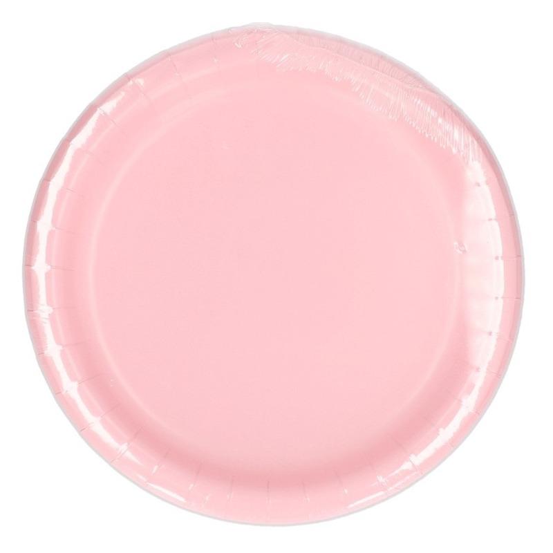 Feest bordjes - set 8x stuks - roze - dia 23 cm - Wegwerpborden - karton - Feestartikelen